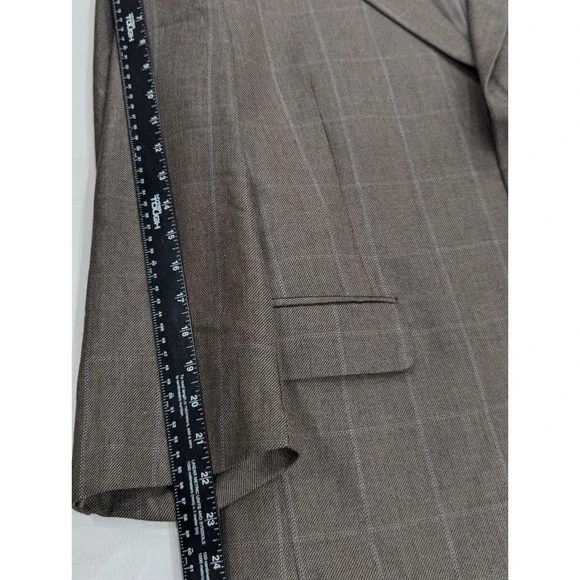 Jos. A Bank Blazer Coat Sport Jacket Silk Camel hair Window Pane 46R (22 Sleeve